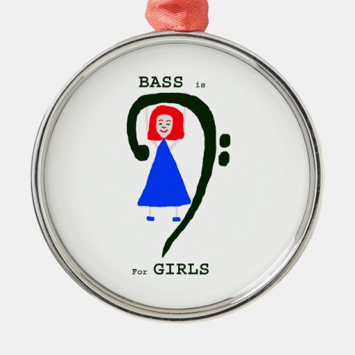 Red female blue dress green bass clef n text christmas tree ornament