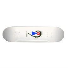 Red female blue dress green bass clef n text skate decks