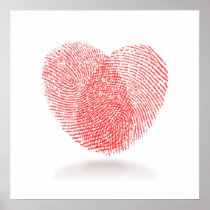 red fingerprint heart shape on white background