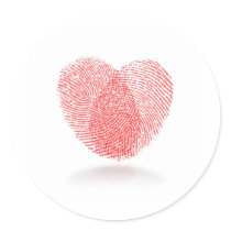 red fingerprint heart shape round sticker