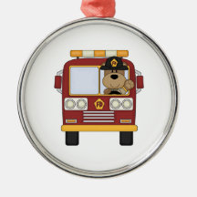 Red Fire Truck Bear Christmas Tree Ornament