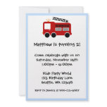 Red Fire Truck Blue Border Birthday Boy Invitation