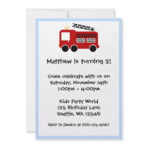 Red Fire Truck Blue Border Birthday Boy Invitation