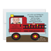 Red Fire Truck Photo Birthday Party Custom Invites
