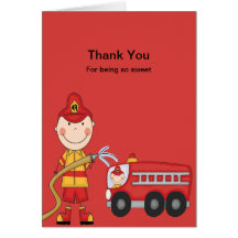 Red Fireman with Firetruck Thank You Card