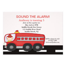 Red, Firetruck Boys  Birthday Invitation