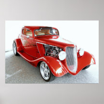 Red Flames and  Flared Fenders Poster