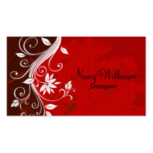 Red Floral Grunge Business Card