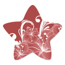 Red Floral White Scrolls Star Sticker