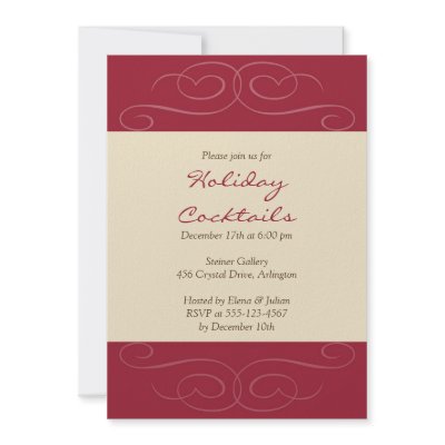Red flourish Christmas holiday cocktail invitation by FidesDesign