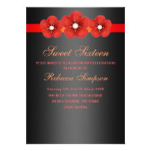 Red Flower Band Sweet 16 Birthday Invite
