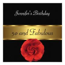 Red Flower Gold Fabulous 50th Personalized Invitation