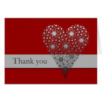 Red Flower Heart Thank you card cards
