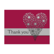 Red Flower Heart Thank you card postcards