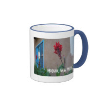 red flower on adobe, Abiquiu, New Mexico Mug