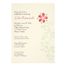 Red Flower Vine 5x7 Bridal Shower Invite