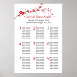 Red Flower Wedding Table Seating Plan Posters