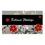 Red Flowers and Silhouette on Silver Business Card