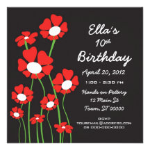 Red Flowers Birthday Invitation