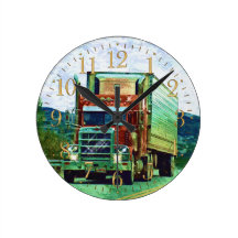 Red Freight Truck Highway Driving Wall Clock