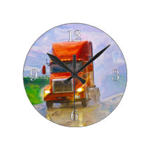 Red Freight Truck Highway Driving Wall Clock