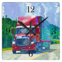 Red Freight Truck Highway Driving Wall Clock