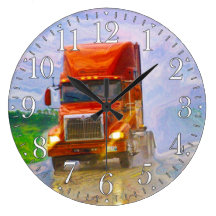 Red Freight Truck Highway Driving Wall Clock