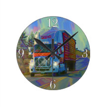 Red Freight Truck Highway Driving Wall Clock