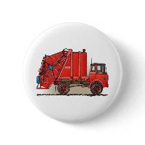 Red Garbage Truck Pinback Button