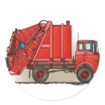 Red Garbage Truck Round Stickers
