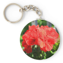 Red Geranium Flower Keychain