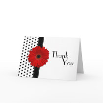 Red Gerber Black White Polka Dot Wedding Thank You Cards
