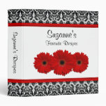 Red Gerber Daisy Black White Damask Recipe Binder