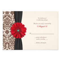 Red Gerber Daisy Damask Reply Card Custom Invites