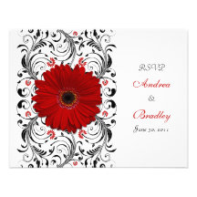 Red Gerbera Daisy Floral Response Card Personalized Invites