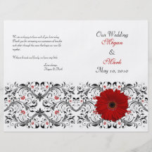 Red Gerbera Daisy Floral Wedding Program Flyers