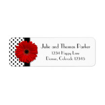 Red Gerbera Daisy Wedding Return Address Labels