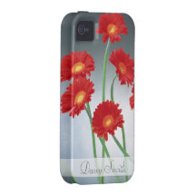 Red Gerberas on a blue grey background Case-Mate iPhone 4 Case