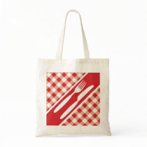 Red Gingham & Cutlery Tote Bags