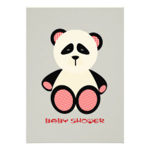 Red Gingham Panda Neutral Baby Shower Invite