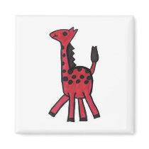 Red Giraffe Square Magnet