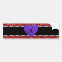 Red glitter monogram purple heart bumper stickers