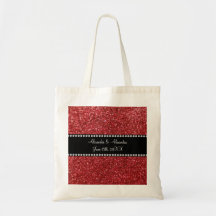 Red glitter wedding favors canvas bag