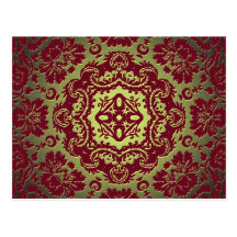 Red Gold and Green Ornate Design Postcard