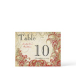 Red Gold Coral & Lime Paisley Wedding Table Number