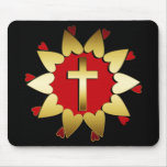 RED & GOLD CROSS AND HEARTS MOUSE PADS