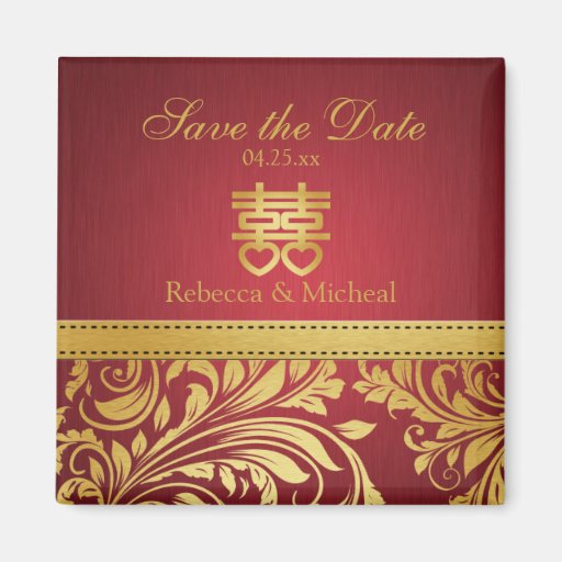 Red & Gold Damask, Chinese Double Happipness Magnets