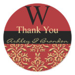 Red Gold Damask Monogram Wedding Favour Tags Sticker