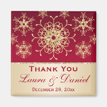 Red, Gold Glitter Snowflakes Wedding Favour Magnet