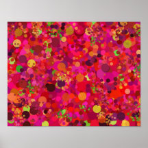 Red Gold Green & Pink Dots Abstract Art Poster